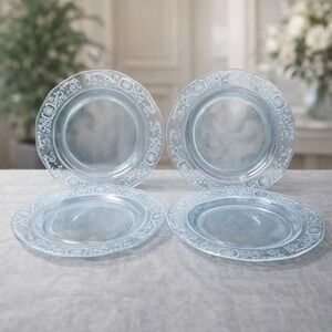 Fostoria Versailles Azure Blue Salad Plates, Vintage Lunch Dishes, Set of 4‎